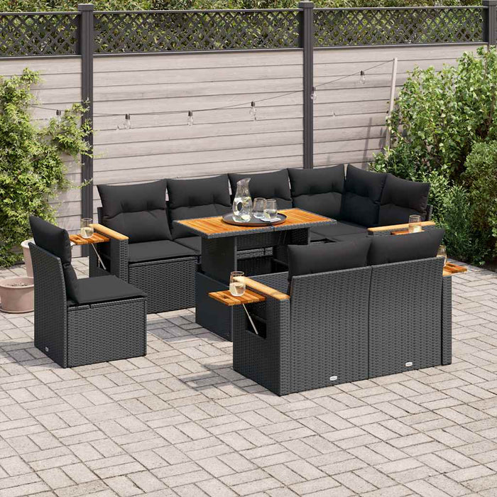 Set mobilier grădină perne 9 piese negru poliratan/lemn acacia WALTI
