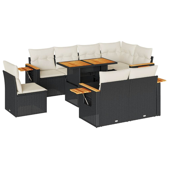 Set mobilier grădină perne 9 piese negru poliratan/lemn acacia WALTI