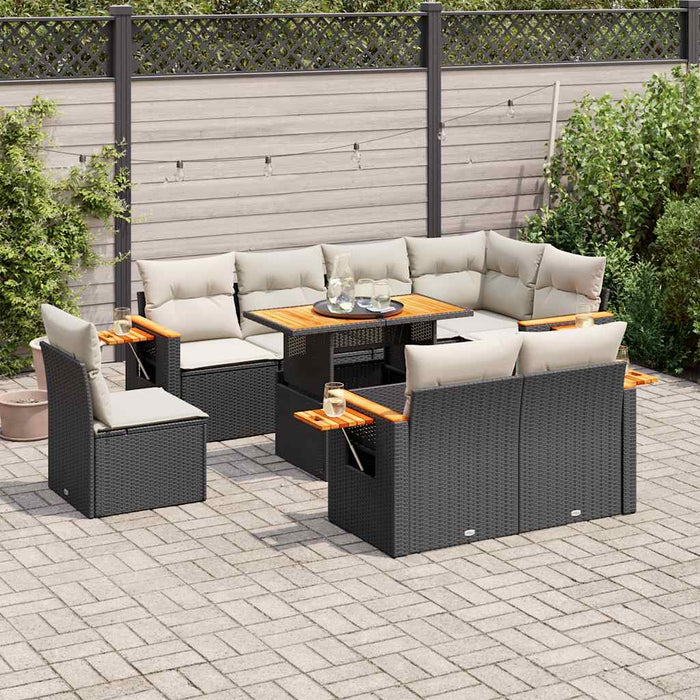 Set mobilier grădină perne 9 piese negru poliratan/lemn acacia WALTI