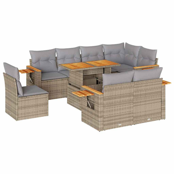 Set canapele grădină cu perne 9 piese bej poliratan/lemn acacia - WALTI WALTI