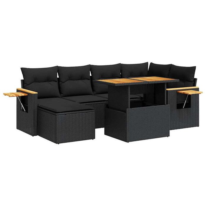 Set canapele grădină perne 7 piese negru, poliratan/lemn acacia - WALTI WALTI