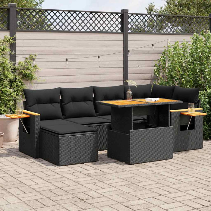 Set canapele grădină perne 7 piese negru, poliratan/lemn acacia - WALTI WALTI