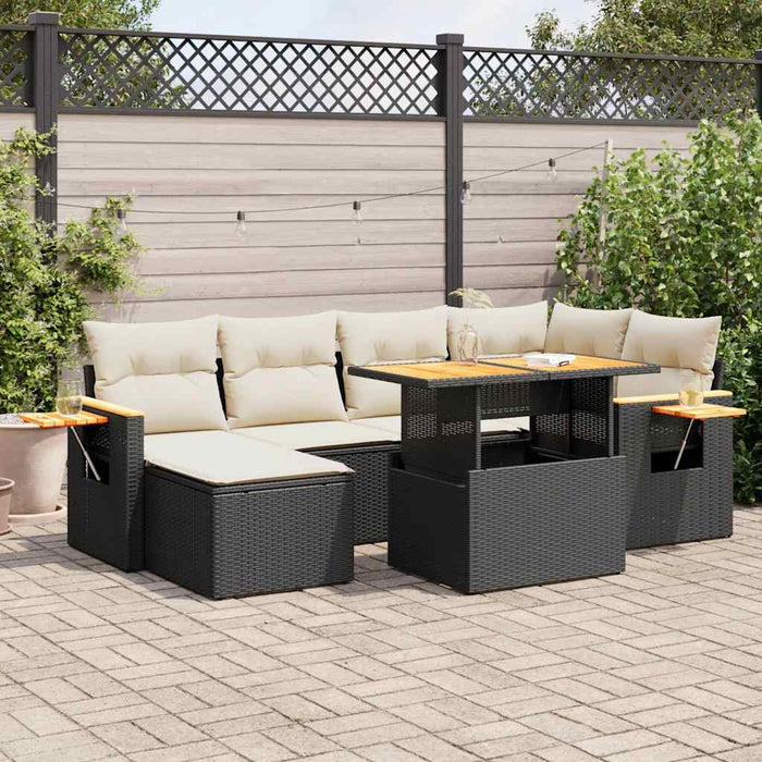 Set canapele grădină perne 7 piese negru, poliratan/lemn acacia WALTI