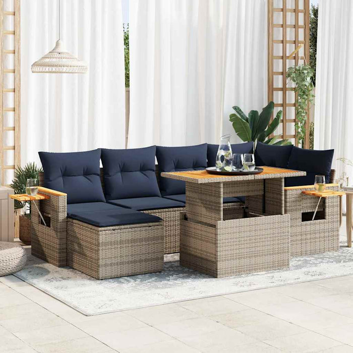 Set canapele grădină perne 7 piese negru, poliratan/lemn acacia - WALTI WALTI