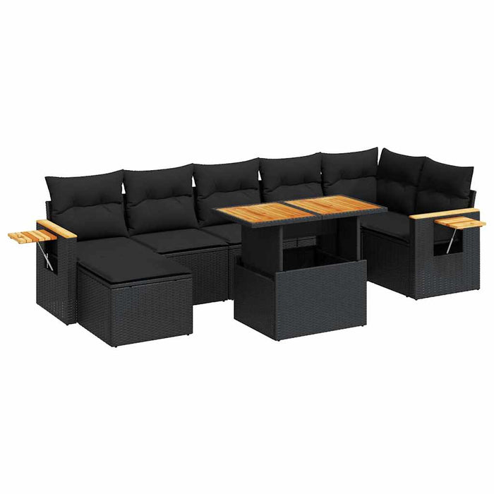 Set mobilier grădină perne 8 piese negru, poliratan/lemn acacia - WALTI WALTI