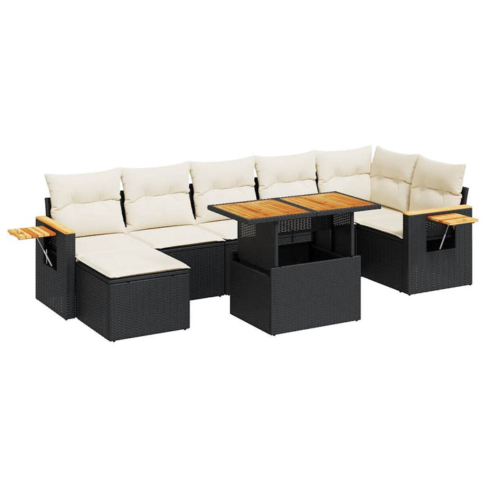 Set mobilier grădină perne 8 piese negru, poliratan/lemn acacia - WALTI WALTI