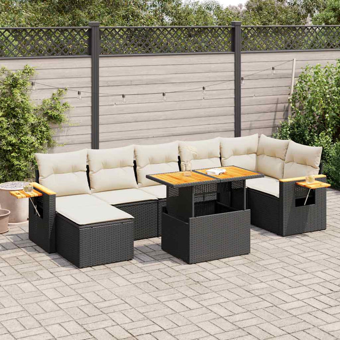 Set mobilier grădină perne 8 piese negru, poliratan/lemn acacia - WALTI WALTI
