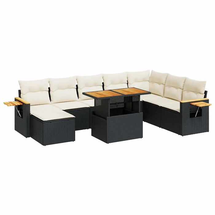 Set canapele grădină perne 7 piese negru, poliratan/lemn acacia - WALTI WALTI