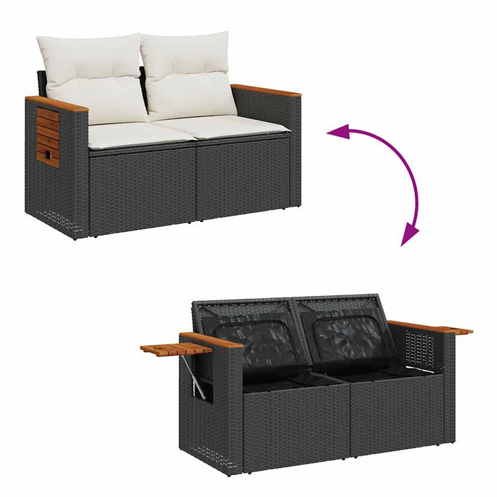 Set canapele grădină perne 7 piese negru, poliratan/lemn acacia - WALTI WALTI