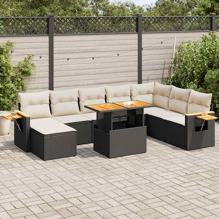 Set canapele grădină perne 7 piese negru, poliratan/lemn acacia - WALTI WALTI