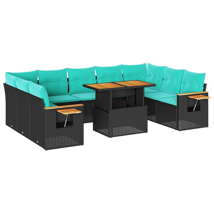 Set canapele de grădină cu perne, 10 piese, negru, poliratan - WALTI WALTI