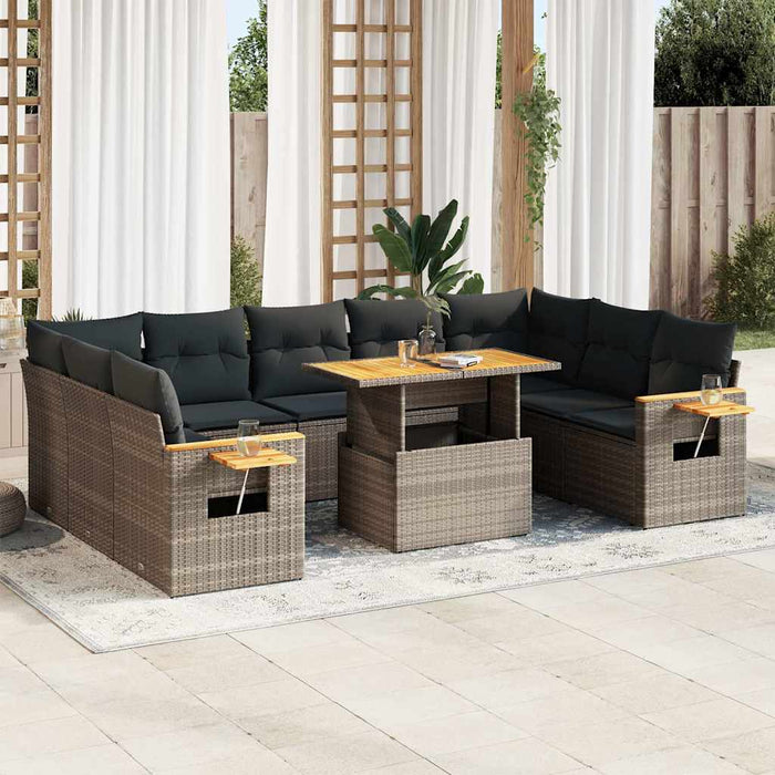 Set mobilier de grădină cu perne, 10 piese, gri, poliratan - WALTI WALTI