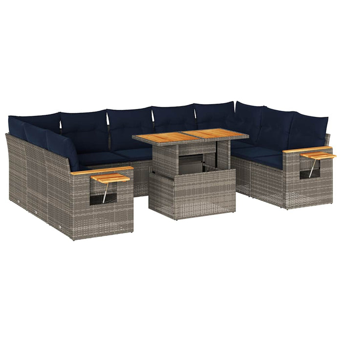 Set mobilier de grădină cu perne, 10 piese, gri, poliratan - WALTI WALTI