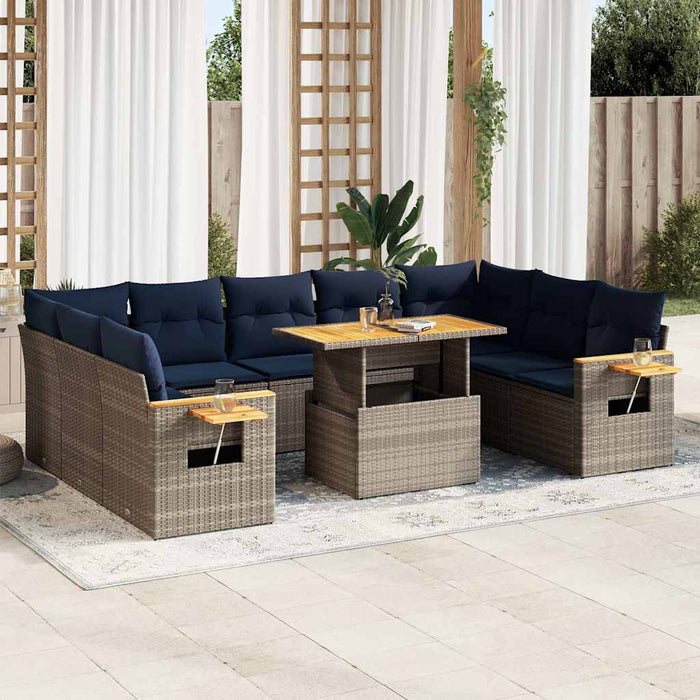 Set mobilier de grădină cu perne, 10 piese, gri, poliratan - WALTI WALTI