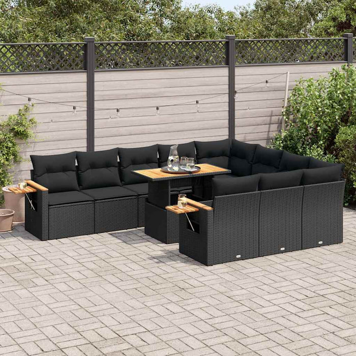 Set canapele de grădină cu perne, 10 piese, negru, poliratan - WALTI WALTI