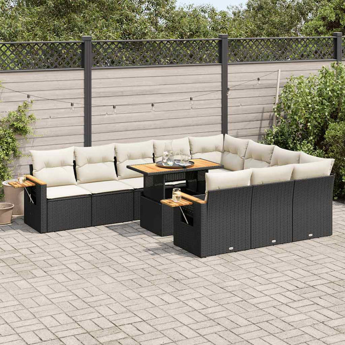 Set canapele de grădină cu perne, 10 piese, negru, poliratan - WALTI WALTI