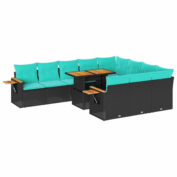 Set canapele grădină cu perne 11 piese, negru, poliratan/acacia - WALTI WALTI