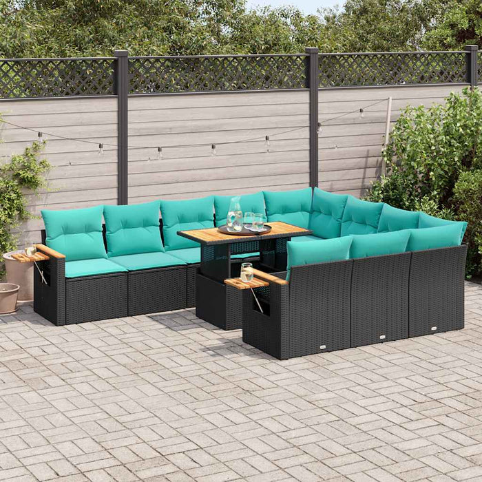 Set canapele grădină cu perne 11 piese, negru, poliratan/acacia - WALTI WALTI