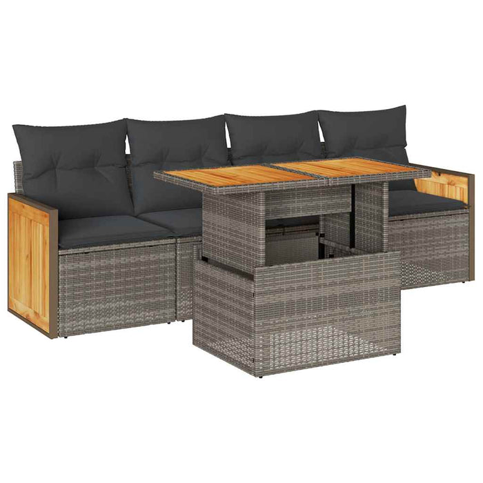 Set canapea de grădină cu perne, 5 piese, poliratan/lemn acacia - WALTI WALTI
