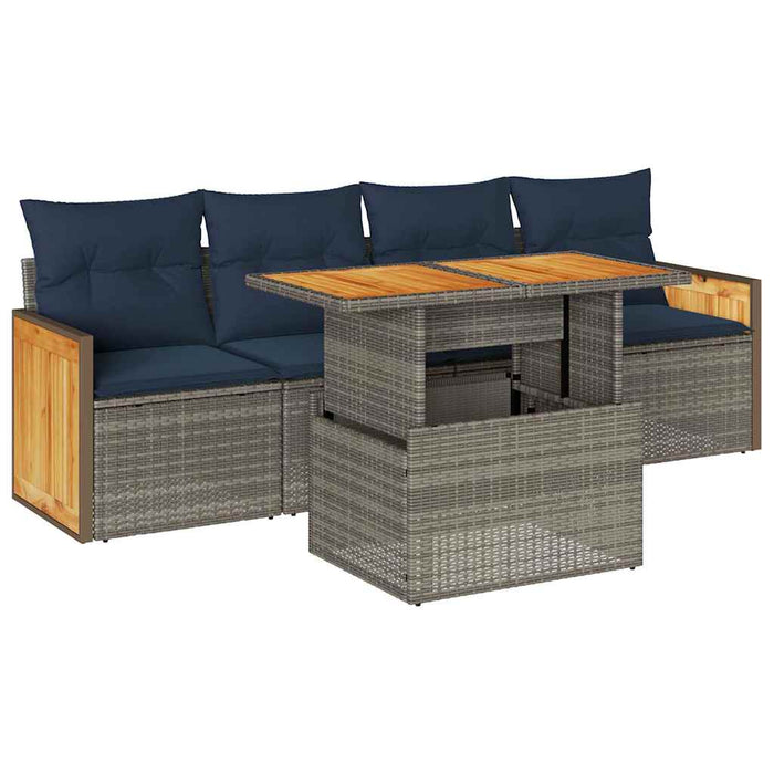 Set canapea de grădină cu perne, 5 piese, poliratan/lemn acacia - WALTI WALTI