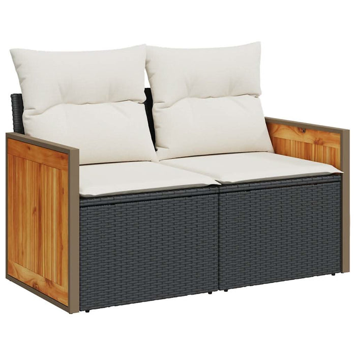 Set mobilier grădină perne 6 piese negru poliratan/lemn acacia - WALTI WALTI