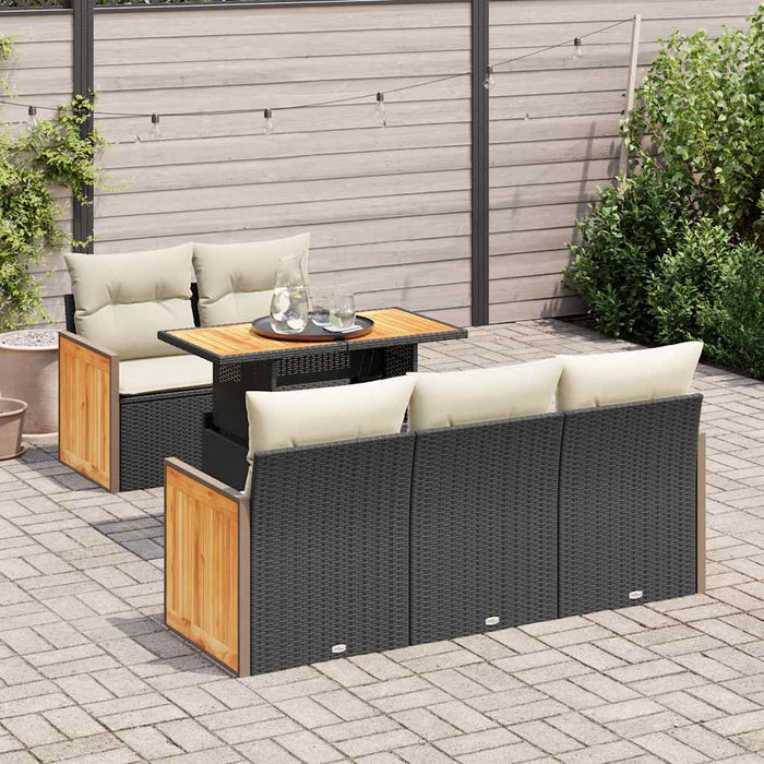 Set mobilier grădină perne 6 piese negru poliratan/lemn acacia - WALTI WALTI