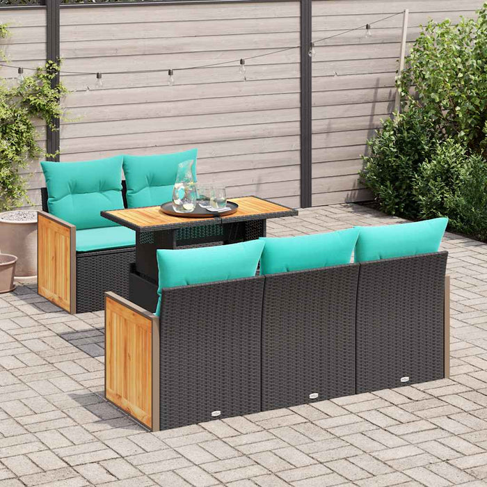 Set canapele de grădină cu 6 piese și perne, poliratan negru, acacia - WALTI WALTI