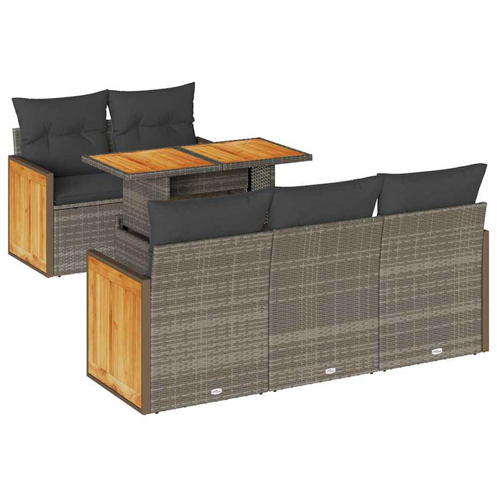 Set mobilier grădină cu perne 6 piese gri poliratan/lemn acacia - WALTI WALTI