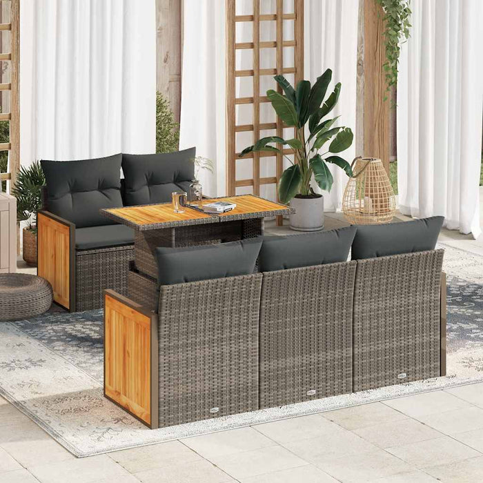 Set mobilier grădină cu perne 6 piese gri poliratan/lemn acacia - WALTI WALTI