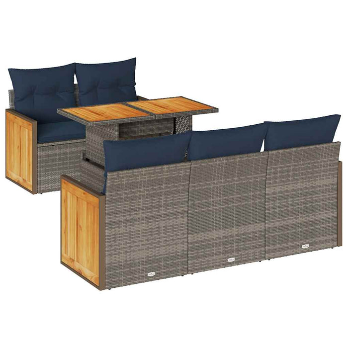 Set mobilier grădină cu perne 6 piese gri poliratan/lemn acacia - WALTI WALTI