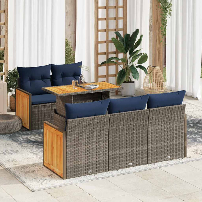 Set mobilier grădină cu perne 6 piese gri poliratan/lemn acacia - WALTI WALTI