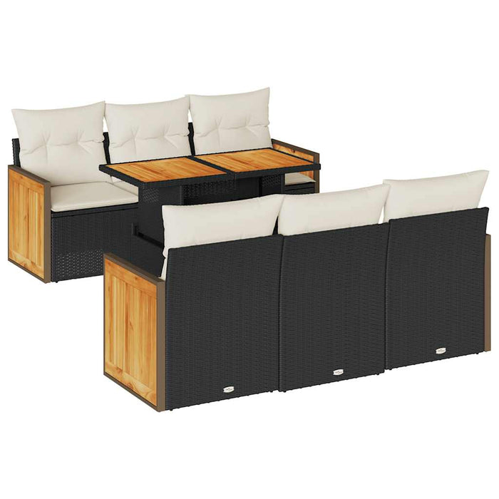 Set canapele grădină perne 7 piese negru, poliratan/lemn acacia - WALTI WALTI