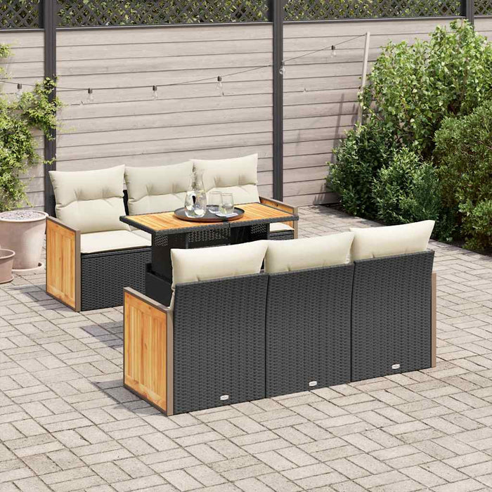 Set canapele grădină perne 7 piese negru, poliratan/lemn acacia - WALTI WALTI