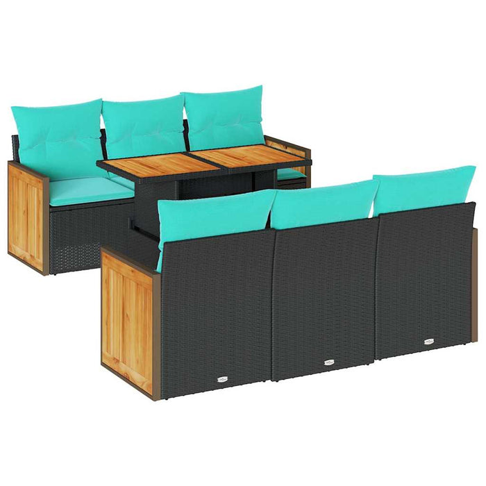 Set canapele grădină perne 7 piese negru, poliratan/lemn acacia - WALTI WALTI