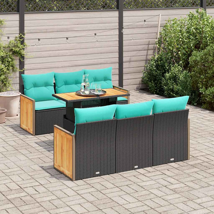 Set canapele grădină perne 7 piese negru, poliratan/lemn acacia - WALTI WALTI