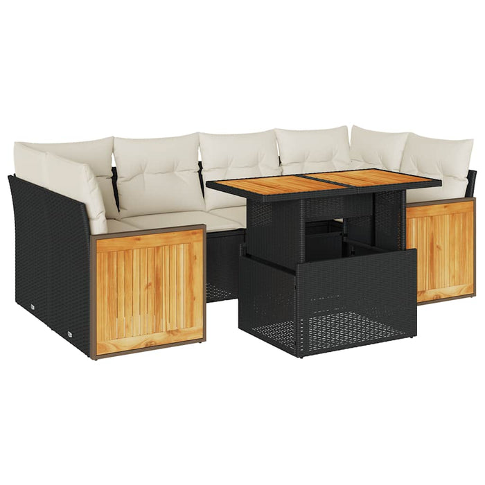 Set canapele grădină perne 7 piese negru, poliratan/lemn acacia - WALTI WALTI