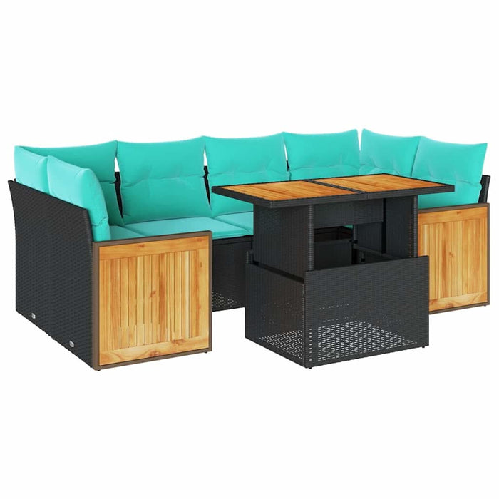 Set canapele grădină perne 7 piese negru, poliratan/lemn acacia - WALTI WALTI