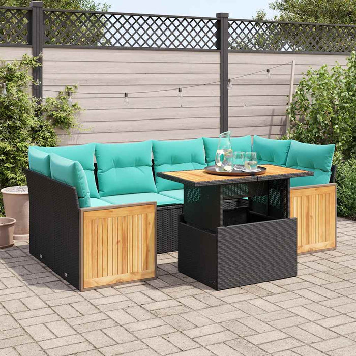 Set canapele grădină perne 7 piese negru, poliratan/lemn acacia - WALTI WALTI