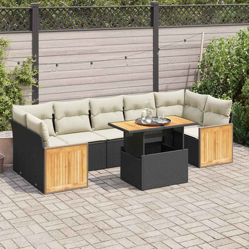 Set mobilier grădină perne 8 piese negru, poliratan/lemn acacia - WALTI WALTI