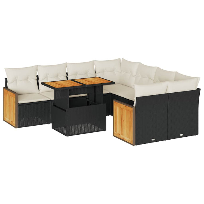 Set mobilier grădină perne 9 piese negru poliratan/lemn acacia - WALTI WALTI