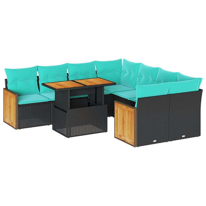 Set mobilier grădină perne 9 piese negru poliratan/lemn acacia - WALTI WALTI
