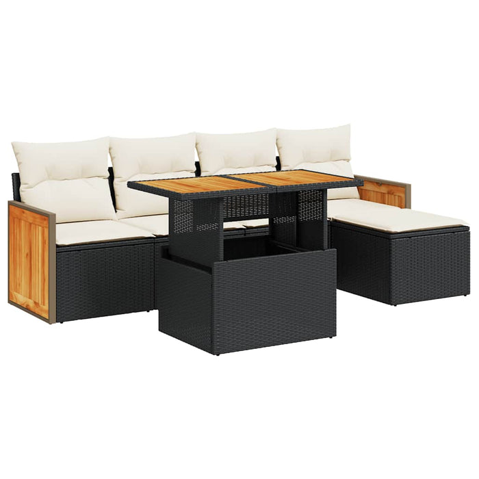 Set mobilier grădină perne 6 piese negru poliratan/lemn acacia - WALTI WALTI