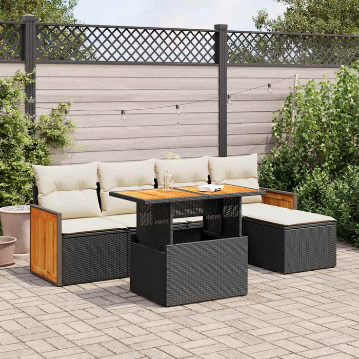 Set mobilier grădină perne 6 piese negru poliratan/lemn acacia - WALTI WALTI