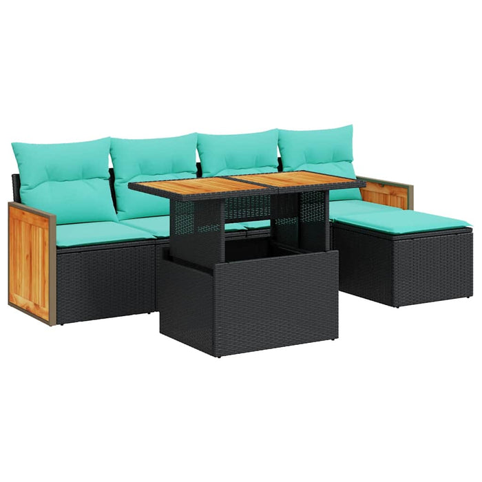 Set mobilier grădină perne 6 piese negru poliratan/lemn acacia WALTI