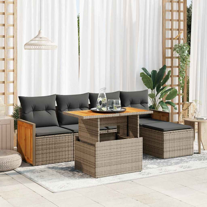 Set mobilier grădină cu perne 6 piese gri poliratan/lemn acacia - WALTI WALTI
