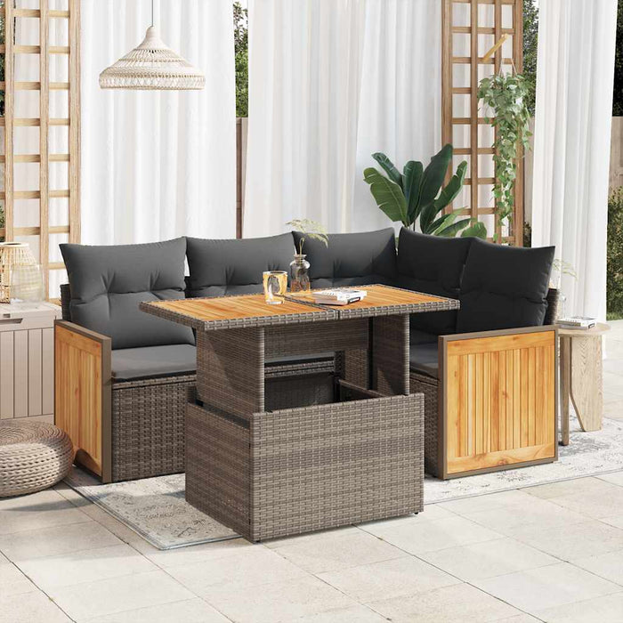Set canapea de grădină cu perne, 5 piese, poliratan/lemn acacia - WALTI WALTI