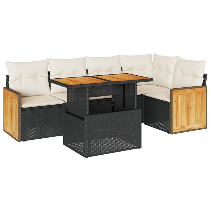 Set mobilier grădină perne 6 piese negru poliratan/lemn acacia - WALTI WALTI