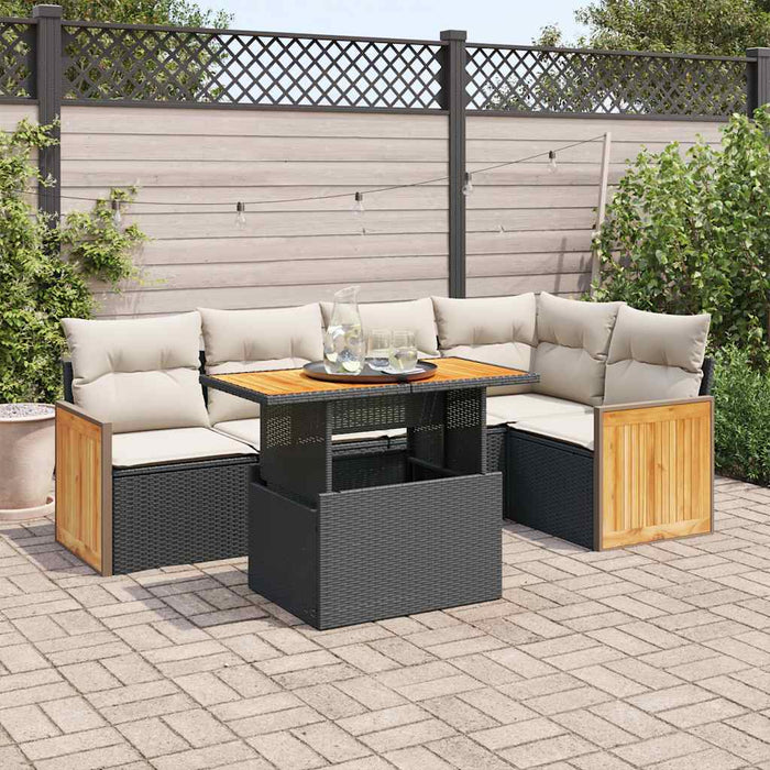 Set mobilier grădină perne 6 piese negru poliratan/lemn acacia - WALTI WALTI