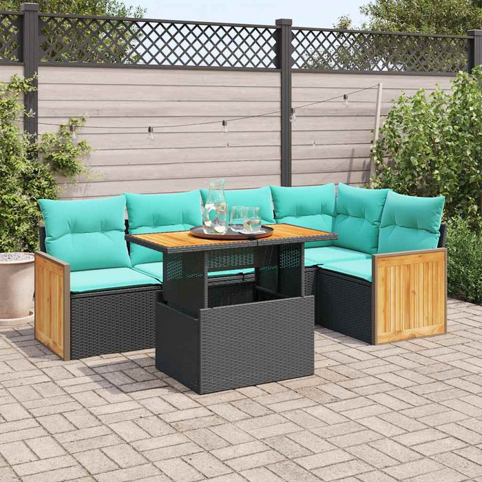 Set mobilier grădină perne 6 piese negru poliratan/lemn acacia - WALTI WALTI
