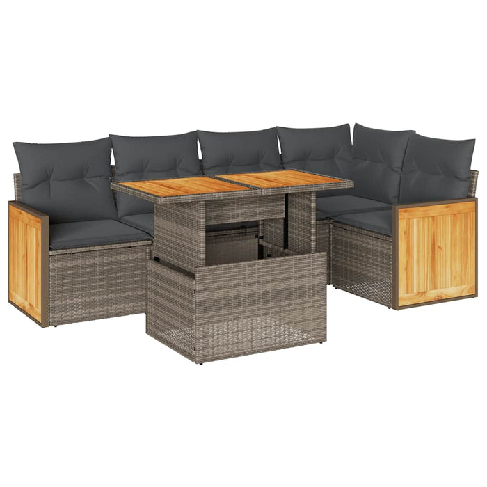 Set mobilier grădină cu perne 6 piese gri poliratan/lemn acacia - WALTI WALTI
